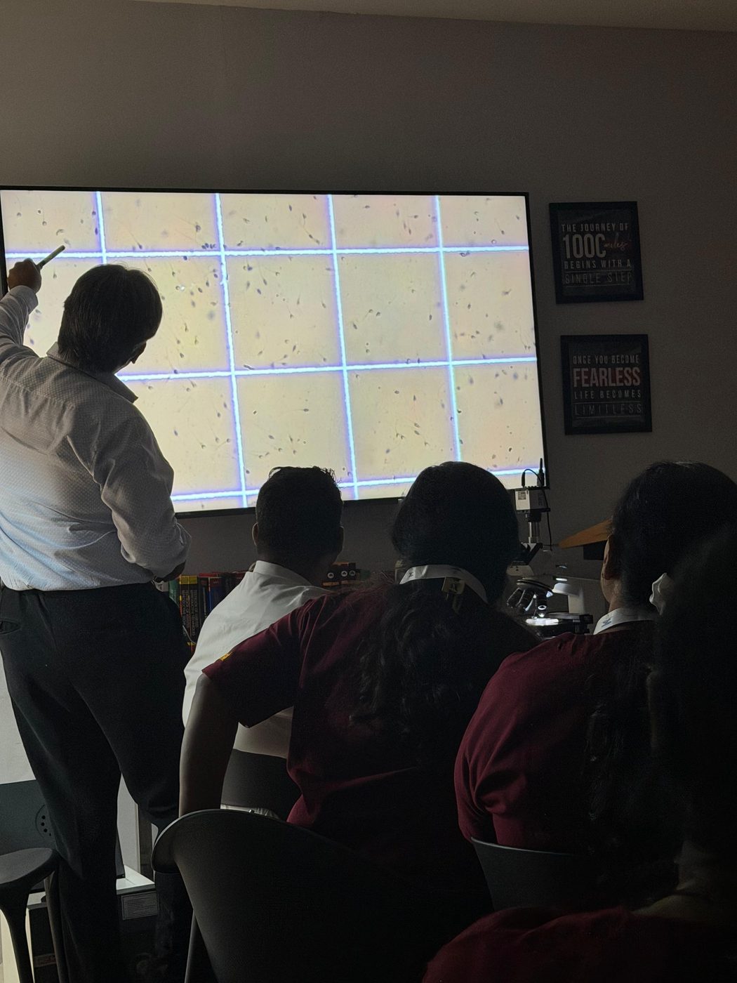 Live semen analysis demonstration on screen