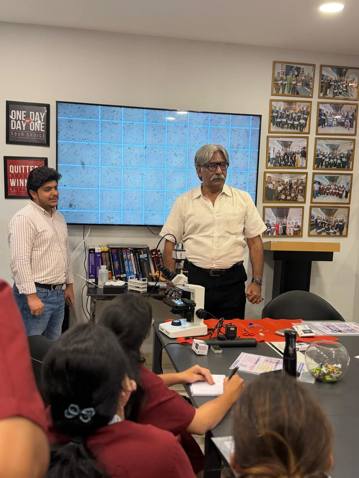 Sperm concentration being counted and projected during andrology training for doctors in Delhi